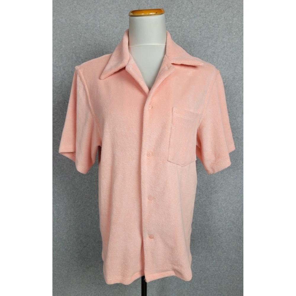Gil Rodriguez Tommy Terry Cloth Bowling Polo‎ Shirt Pink Boyfriend Fit USA M